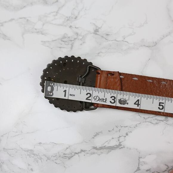 Fossil Brown Leather Belt Boho Victorian Metal Buckle Pink Rhinestone Medium - Picture 6 of 8